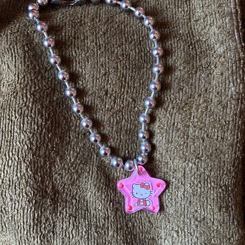 Hello Kitty Pink Star Pendant Beaded Necklace for Kids
